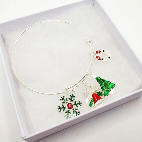 Silver Christmas Charm Bangle Bracelet - Picture 8 of 9